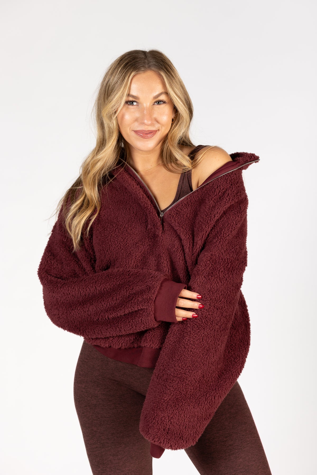 Brown sherpa pullover women's hot sale