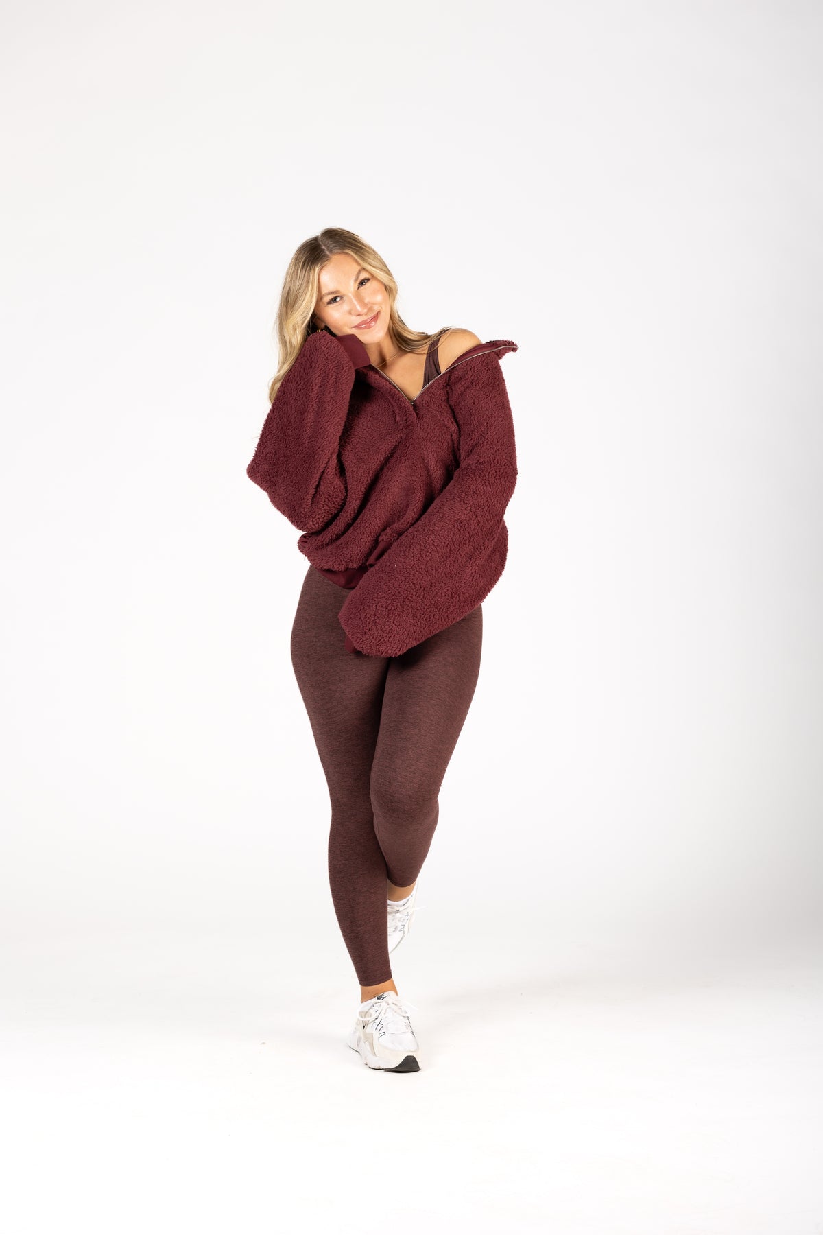 Sherpa pullover maroon on sale